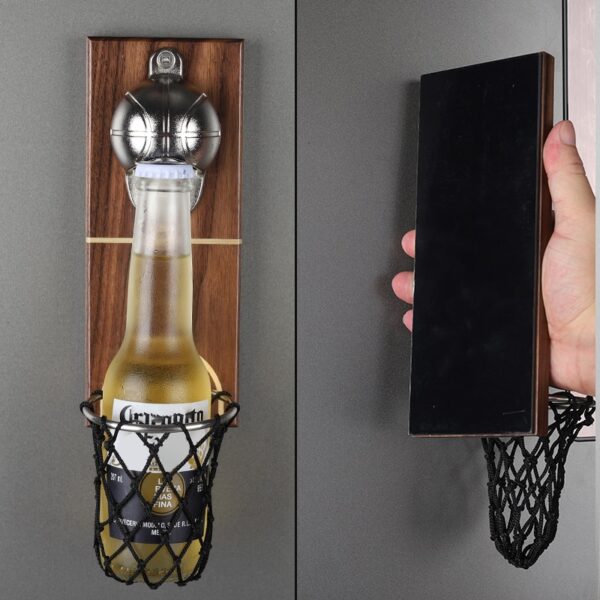 Multifunction Bottle Opener Wall Mount Basketball Opener Embedded Solid Wood Fridge Magnet Kitchen Tools Can Wine 1