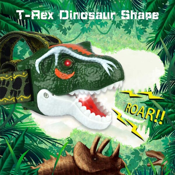 T Rex Dinosaur Headlamp for Kids LED Headlight Dinosaur Toy Head Head for Boys Camping Hiking 10