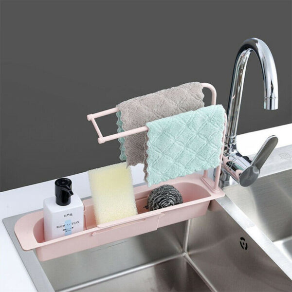 Teleskopiko nga Sink Rack Holder Mapalapad nga Storage Drain Basket Adjustable Organizer Storage Basket para sa Home Kitchen Accessorie 2