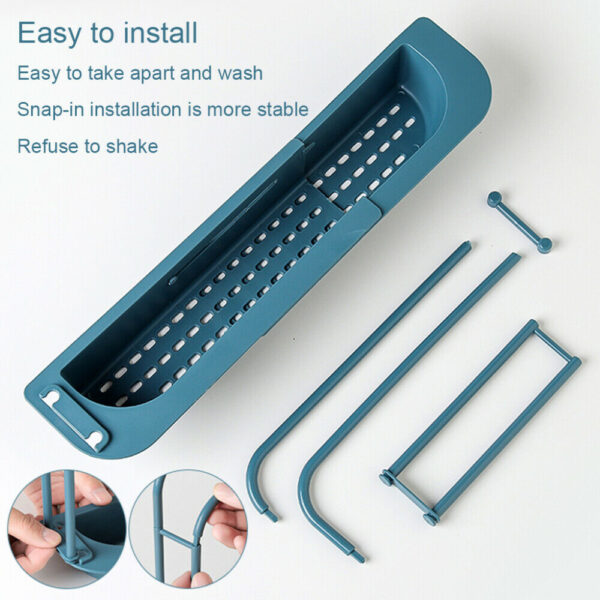 I-Telescopic Sink Rack Holder Isiphathi Sendawo Yesitoreji Esandiswayo I-Drain Drain Basket Adjustable Organizer Storage Basket for Home Kitchen Accessories 3