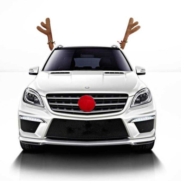 Volkrays Stiker Mobil Tanduk Rusa Hidung Jendela Atap Atas Grill Rudolph Rusa Jingle Bell Kostum Natal 1