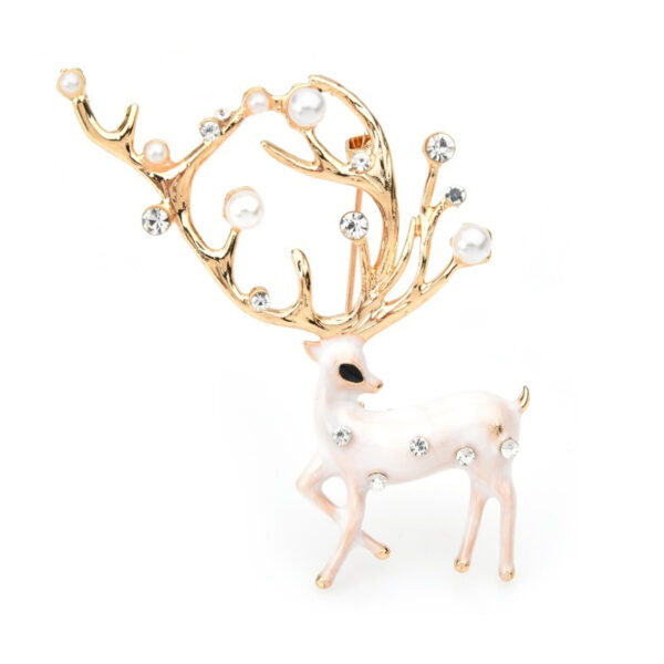 Wuli baby Red Brown Enamel Deer Brooches Women Alloy Pearl Elk Animal Brooch Pins Gifts 3 1