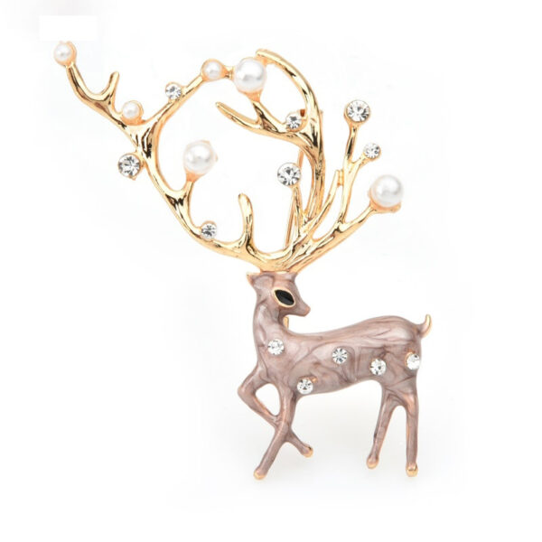 Wuli baby Red Brown Enamel Deer Brooches Women Alloy Pearl Elk Animal Brooch Pins Gifts 4