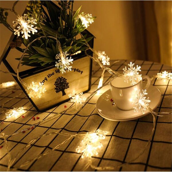 10 20 40 LED Fiocco di neve Stringa luminosa Ghirlande scintillanti Lampada natalizia alimentata a batteria Festa Matrimonio 4