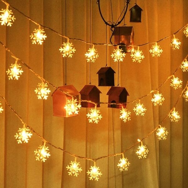10 20 40 LED Fiocco di neve Stringa luminosa Ghirlande scintillanti Lampada natalizia alimentata a batteria Festa Matrimonio 5