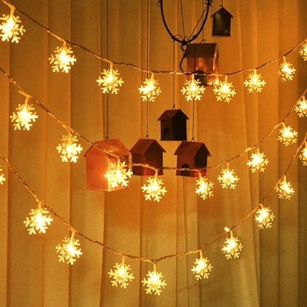 10 20 40 LED Snowflake Ljocht String Twinkle Garlands Batterij oandreaun Krystlampe Feestfeest Wedding 5