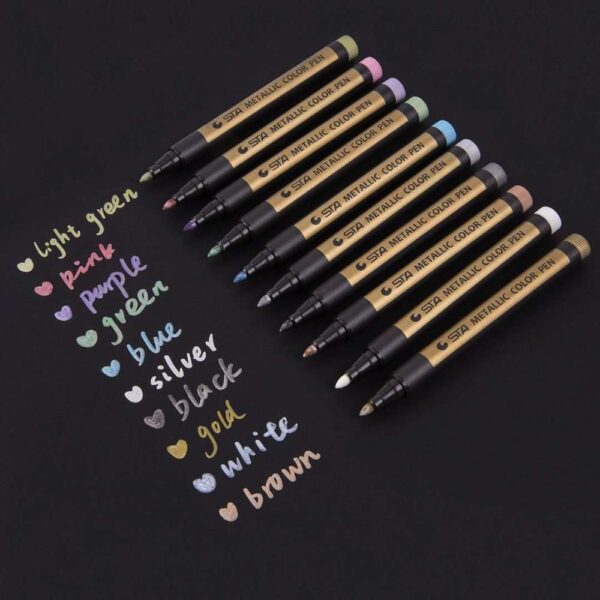 10 Colors Metallic Permanent Water Paint Marker Pen 2mm Line For Birthday Card Ceramic Glass Plastic