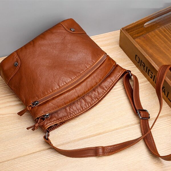 2021 New Soft PU Leather Shoulder Bag Women Retro Messenger Bag Double Zipper Female Crossbody Bag 2