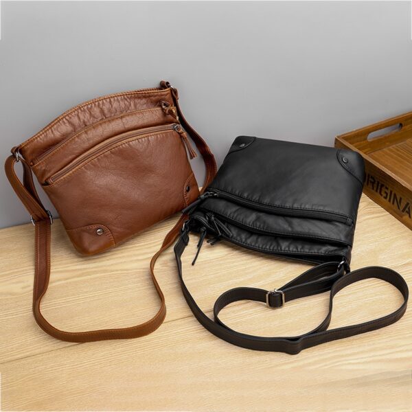 2021 New Soft PU Leather Shoulder Bag Women Retro Messenger Bag Double Zipper Female Crossbody Bag 3