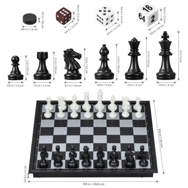 3 in 1 Magnetic Chess Checkers Backgammon Set Folding Portable Travel Chess Board Classic Educational Toys 3