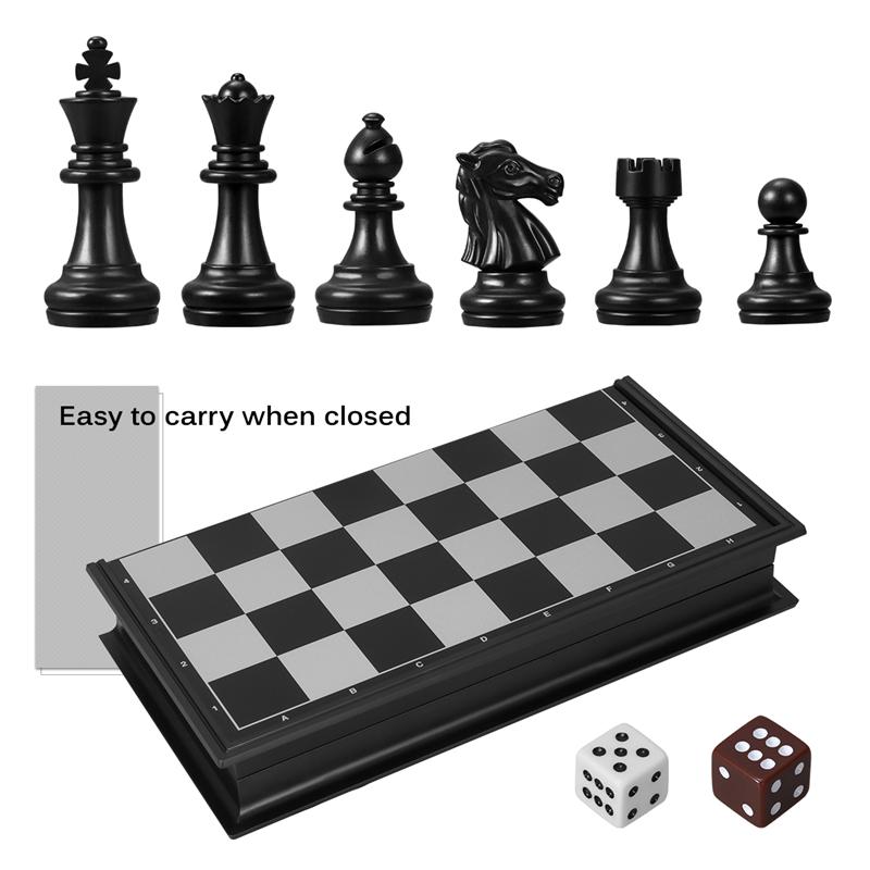 TRAVEL MAGNETIC CHESS & Checkers SET Portable Folding BOARD Travel Game 250mm 