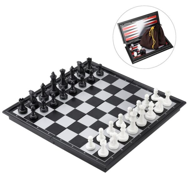 3 in 1 Magnetic Chess Checkers Backgammon Set Folding Portable Travel Chess Board Classic Educational Toys