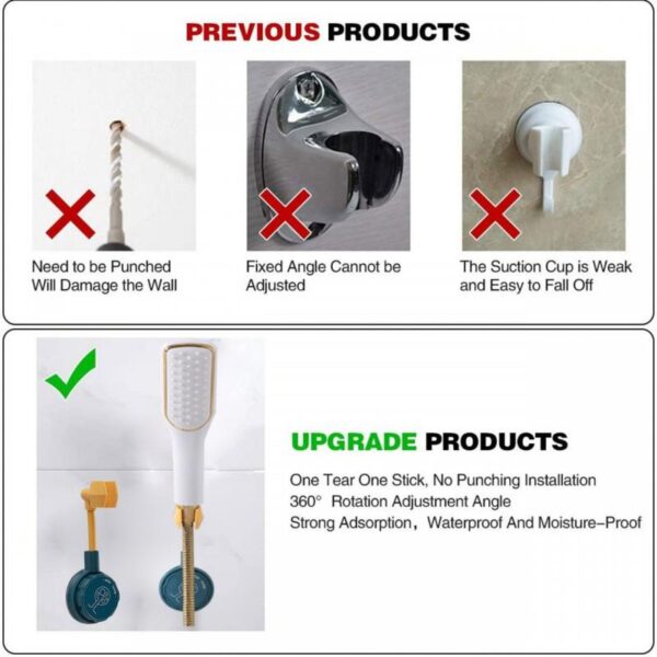 360 Punch Free Universal Adjustable Shower Bracket Bathroom Shower Head Holder Nozzle Adjustment Adjusting Bracket Base 5