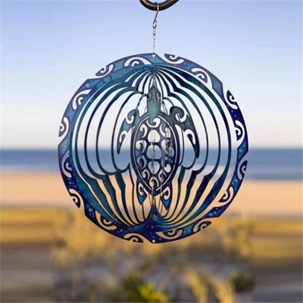 3D Metal Sea Turtle Wind Spinner Ornament Outdoor Garden Decor Rotating Wind Chimes Hanging Ornaments Home