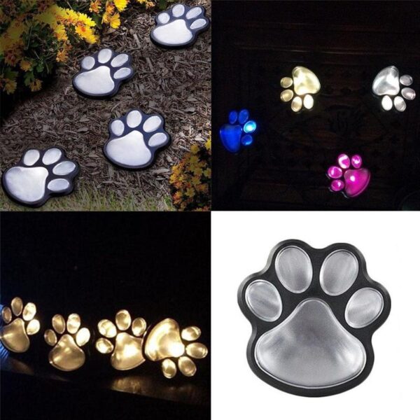 4 Solar Cat Animal Paw Print Lights Garden Outdoors Lantern LED Path Lamp Path Decorative Lighting 2