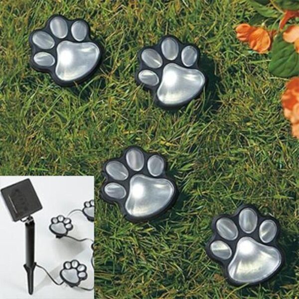 4 Solar Cat Animal Paw Print Lights Garden Outdoors Lantern LED Path Lamp Path Decorative Lighting 3