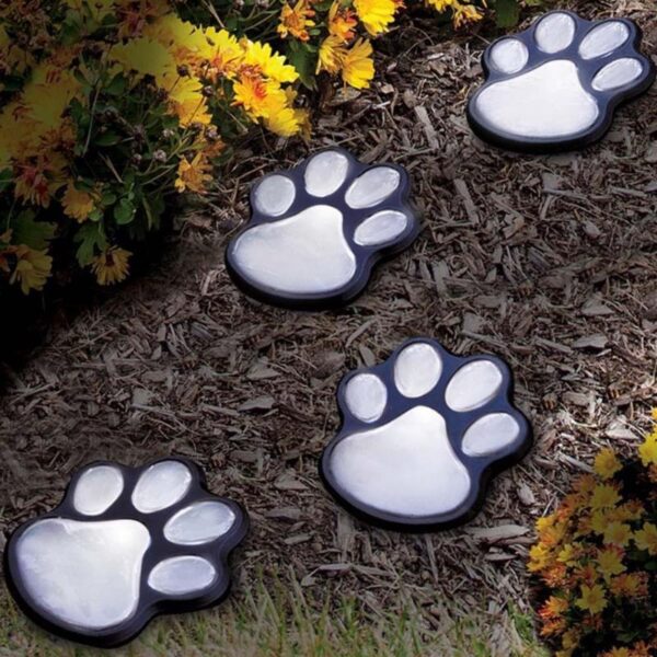 4 Solar Cat Animal Paw Print Lights Garden Outdoors Lantern LED Path Lamp Path Decorative Lighting 4