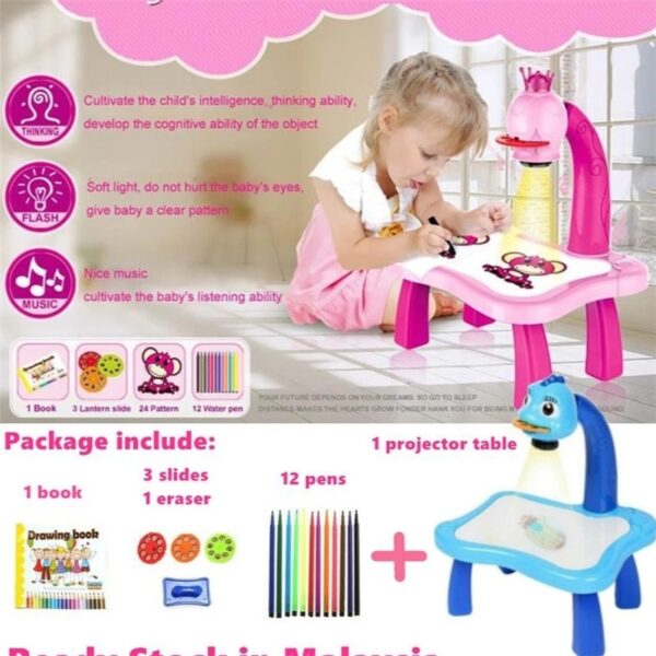 Children Led Projector Art Drawing Table Kids Painting Board Desk Led Projector Painting Drawing Table Toys 4