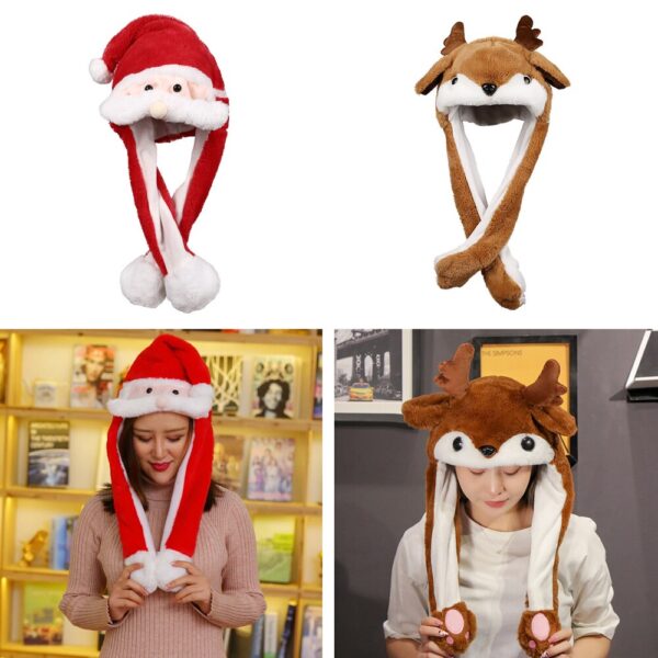 Christmas Hats Led Light Moving Ears Cute Deer Toy Hat Airbag Santa Claus Cap Xmas Gift 2