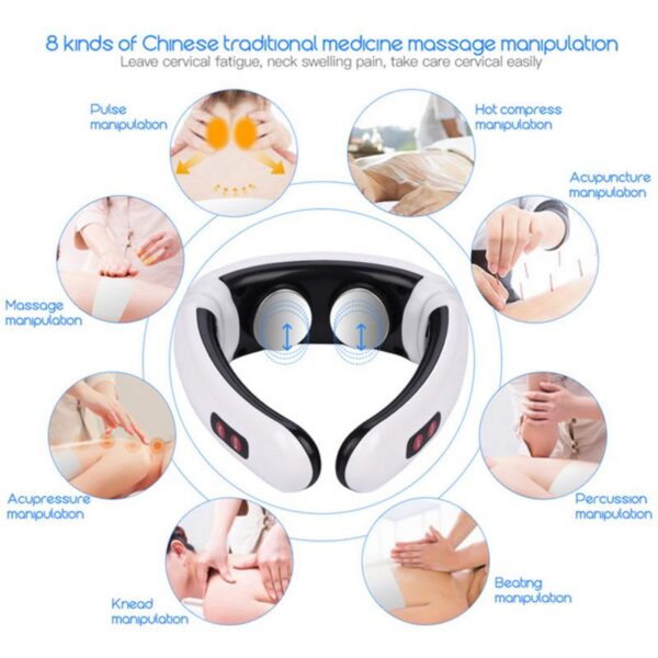 Massaggiatore elettrico per il collo Massaggio alla schiena con impulsi 6 modalità di riscaldamento a infrarossi lontani Strumento per alleviare il dolore Assistenza sanitaria 1