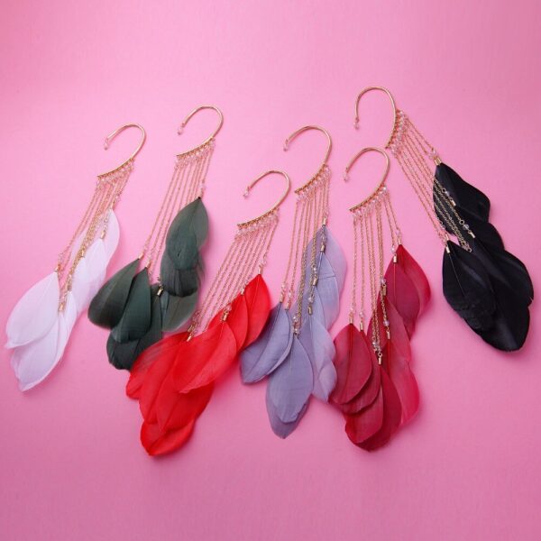 KISS ME 6 Colors Natural Feather Earrings Unique Single Long Alloy Chain Tassel Drop Earrings for 1