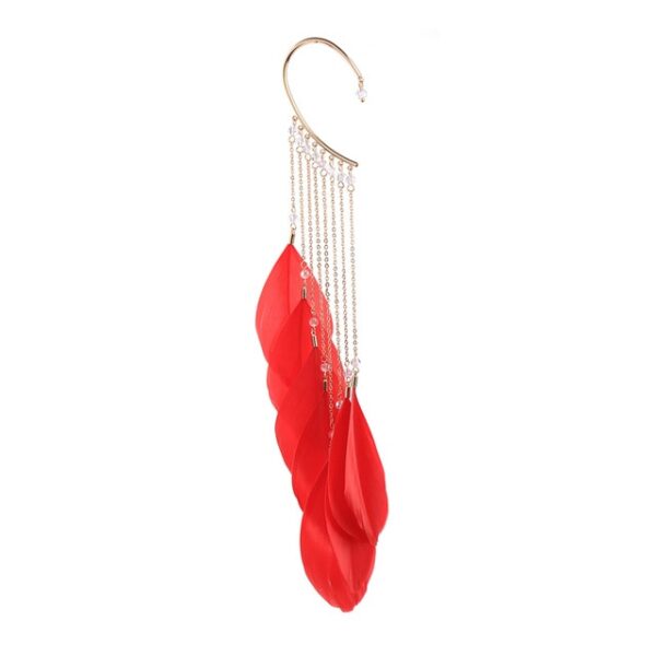 KISS ME 6 Colors Natural Feather Earrings Unique Single Long Alloy Chain Tassel Drop Earrings