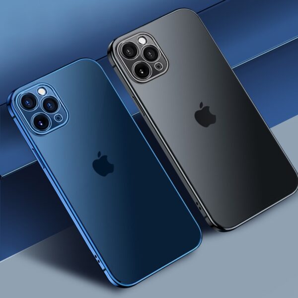 iPhone 12 11 Pro Max Mini X XR 2 용 럭셔리 스퀘어 프레임 도금 클리어 폰 케이스