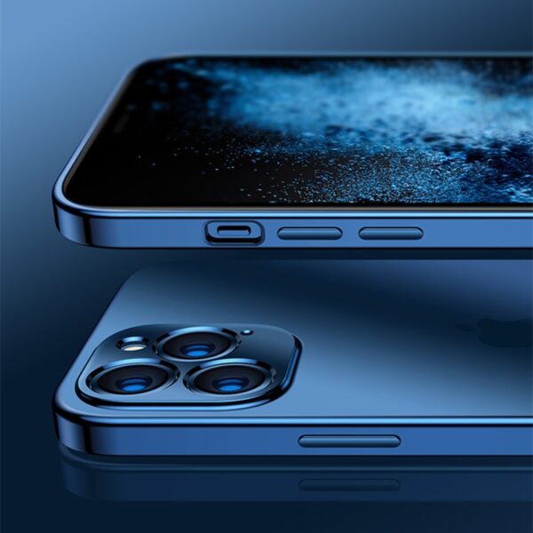 iPhone 12 11 Pro Max Mini X XR 3 용 럭셔리 스퀘어 프레임 도금 클리어 폰 케이스