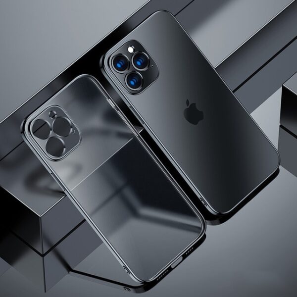 iPhone 12 11 Pro Max Mini X 용 럭셔리 스퀘어 프레임 도금 클리어 폰 케이스