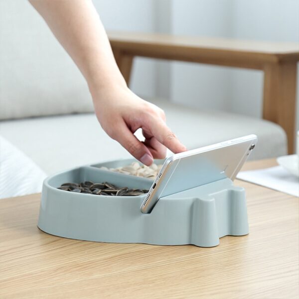 Modern Living Room Creative Shape Lazy Snack Bowl Plastic Double Layers Storage Box Phone Holder Fruit 2