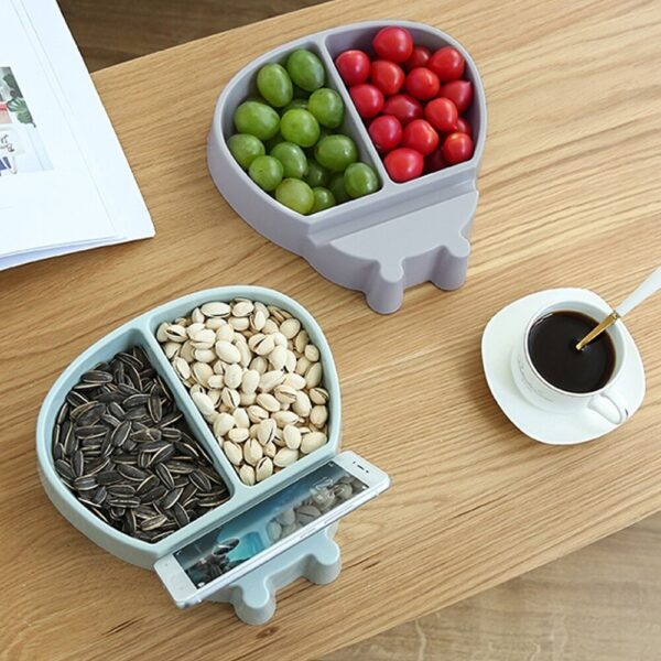 Modern Living Room Creative Shape Lazy Snack Bowl Plastic Double Layers Storage Box Phone Holder Fruit