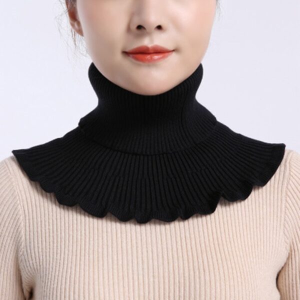 Unisex Solid Ruffle Elastic Wool Knit Pullover False Colloar Warm Scarve Winter Female Cycling Windproof Neck 4