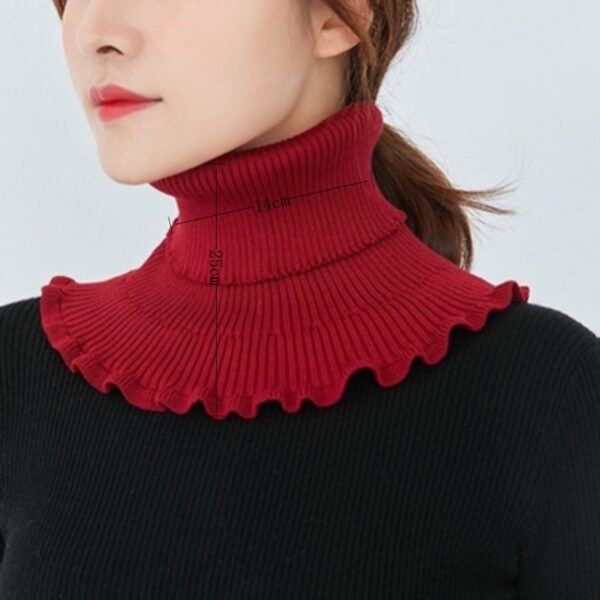 Unisex Solid Ruffle Elastic Wool Knit Pullover False Colloar Warm Scarve Winter Female Cycling Windproof Neck 5