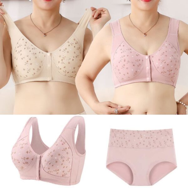 Women Push Up Front Closure Buckles Bra Brief Sets Wide Strap Seamless Gathered Lace Bra Vest