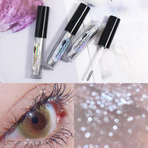 Mascara con brillantini a diamante Mascara per ciglia spesse e lucide, trucco a goccia d'acqua ad asciugatura rapida, lunga durata, impermeabile, arricciante 4