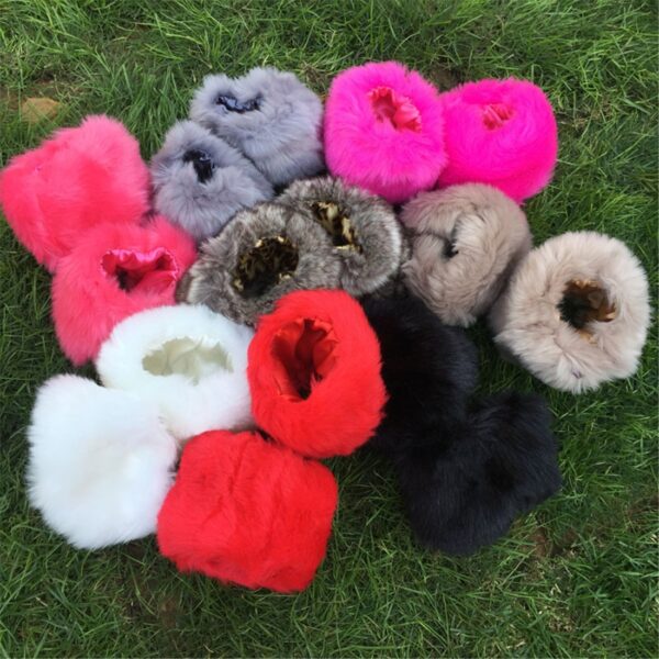1 pair Women Fashion Winter Warm Faux Fur Elastic Wrist Slap On Cuffs Ladies Solid Color 1