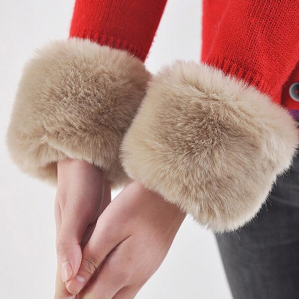 1 pair Women Fashion Winter Warm Faux Fur Elastic Wrist Slap On Cuffs Ladies Solid Color 2