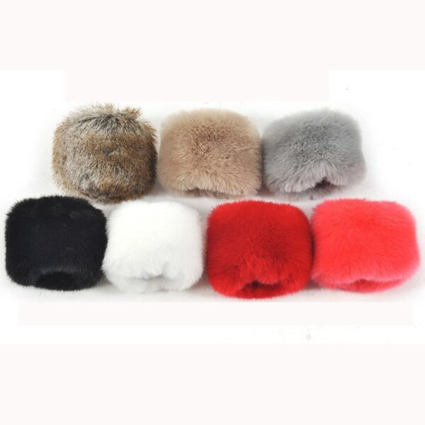 1 pair Women Fashion Winter Warm Faux Fur Elastic Wrist Slap On Cuffs Ladies Solid Color 3