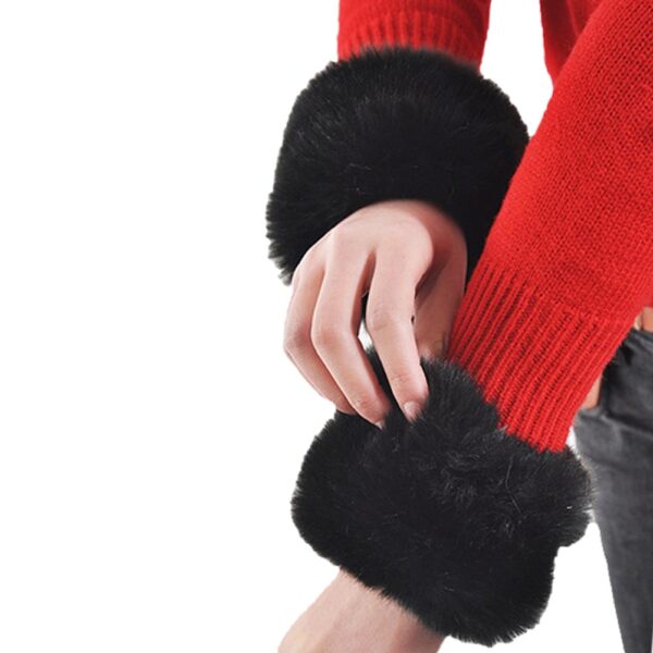 1 pair Women Fashion Winter Warm Faux Fur Elastic Wrist Slap On Cuffs Ladies Solid Color 4