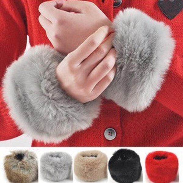 1 pair Women Fashion Winter Warm Faux Fur Elastic Wrist Slap On Cuffs Ladies Solid Color