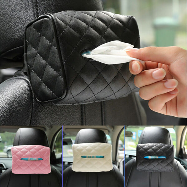 2020 New Universal PU Leather Car Tissue Box Cover Napkin Paper Holder Sun Visor Towel Organizer 2