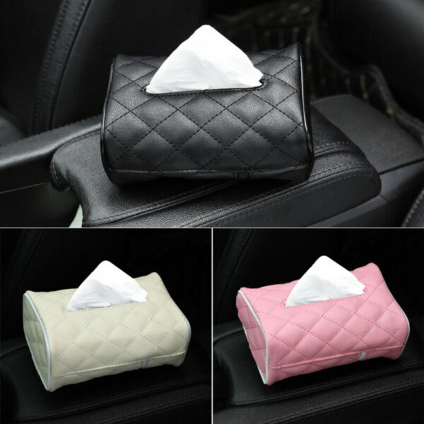 2020 New Universal PU Leather Car Tissue Box Cover Napkin Paper Holder Sun Visor Towel Organizer 3