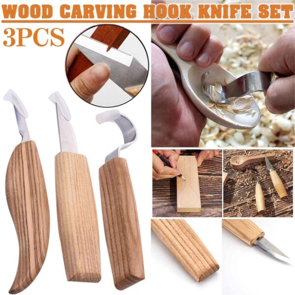 3pcs Stainless Steel Woodcarving Cutter High Strength Hooked Whittling Cutter Tool Sets Used for Cutting Wooden 3