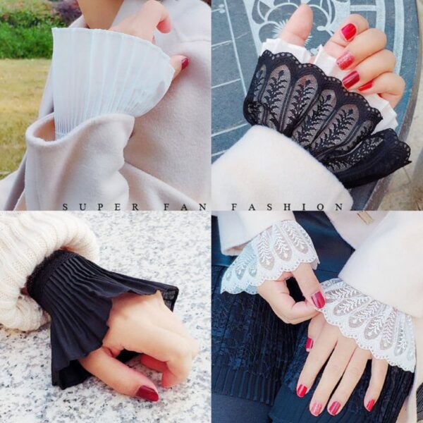 4 Styles Lady Fake Flare Sleeves Floral Lace Pleated Ruched False Cuffs Blouse Apparel Wrist Warmers