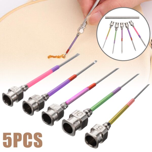 5pcs set Metal Embroidery Stitching Punch Needle Handmade Needlepoint Kits Sewing Tool Set with Tube for 1