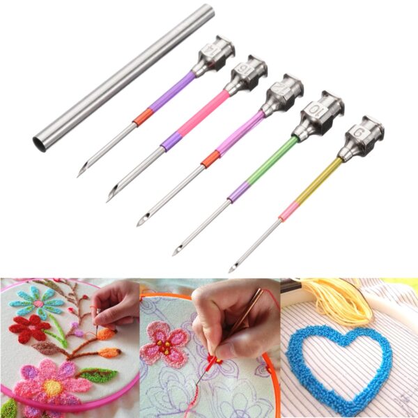 5pcs set Metal Embroidery Stitching Punch Needle Handmade Needlepoint Kits Sewing Tool Set with Tube for