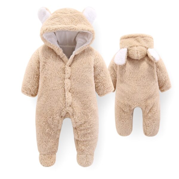 Cilên Pitikan ên Payîzî Zivistanê Germên Bendewar ên Gewre Ji Bo Keçikên Pitik Jumpsuit nûbûyî Plush Romper yek 3