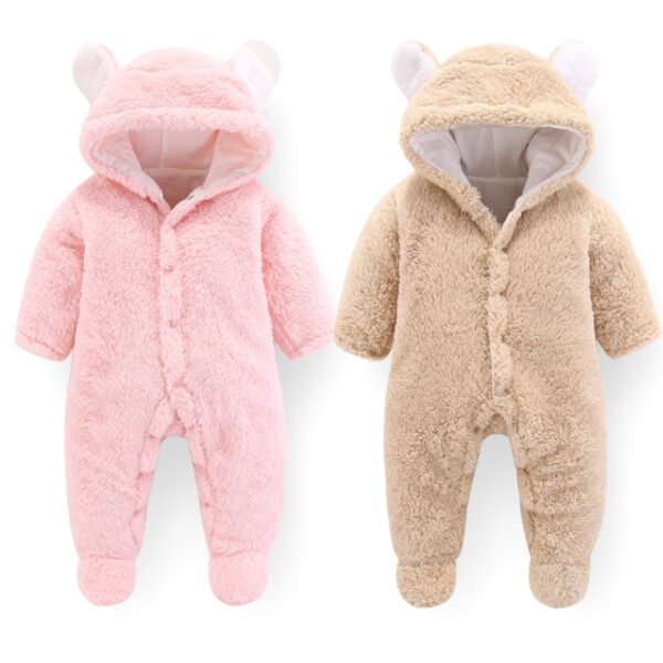 Cilên Pitikan ên Payîzî Zivistanê Germên Bendewar ên Gewre Ji Bo Keçikên Pitik Jumpsuit nûbûyî Plush Romper yek 5