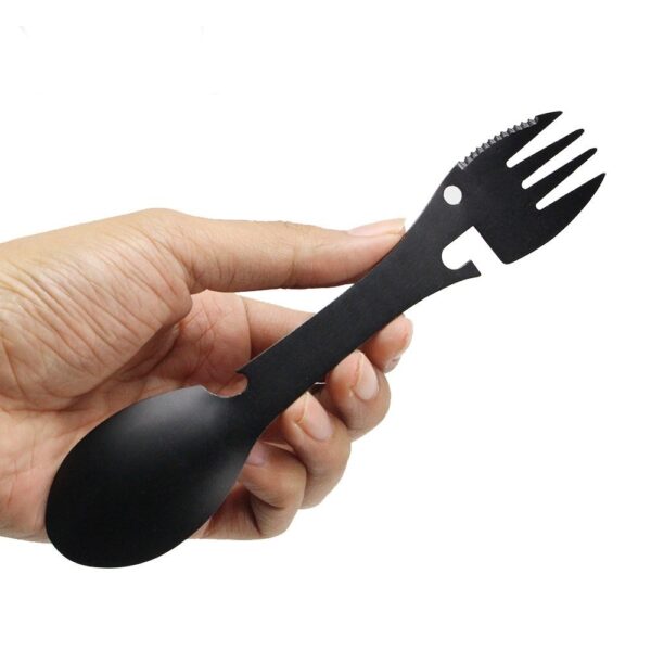 Camping Fork Spoon Multi kazi Kina cha Chuma cha pua 2 katika Kijiko 1 Uma Kupikia Nje Kambi 6