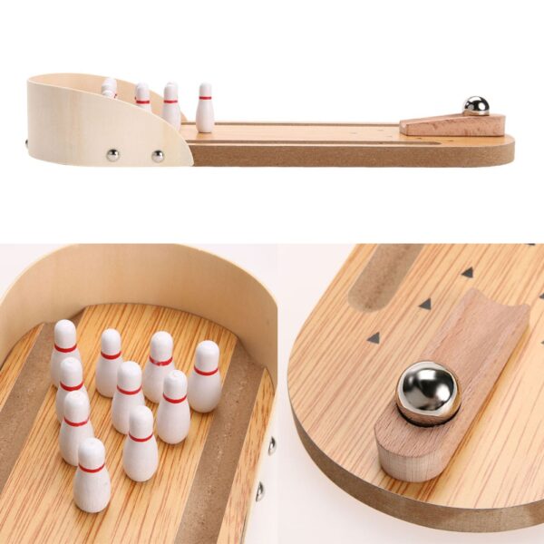 Child Toys Wooden Mini Desktop Bowling Game Toy Set Fun Indoor Parent Child Interactive Table Game 3